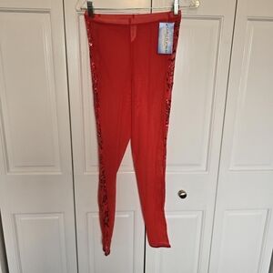 Red Sequin Mesh Lace Pants